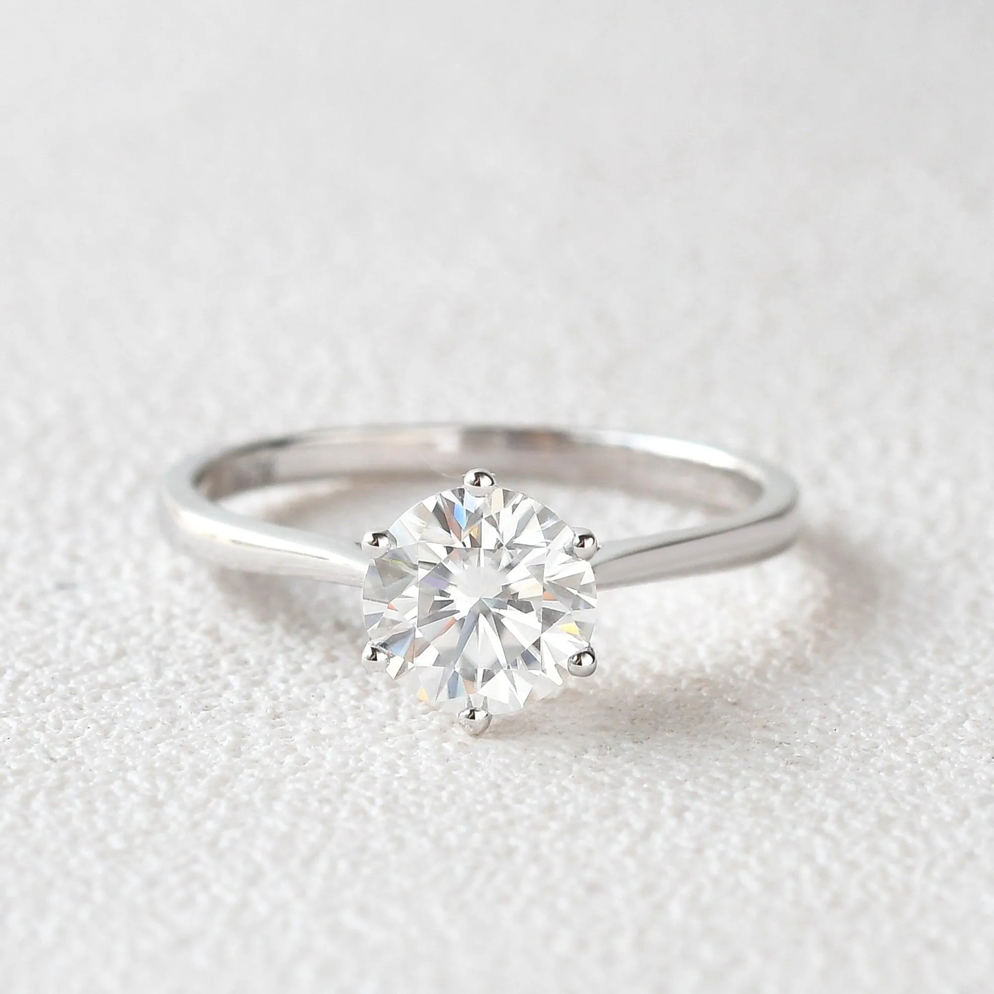 1.0ct Round Moissanite Six-prong Classic Solitaire Ring