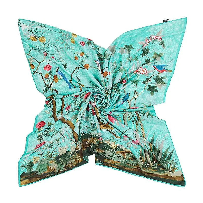 130*130CM 100% Imitation Silk Twill Silk Square Scarf Scarves Floral Tree Print Scarf-Multi Colors