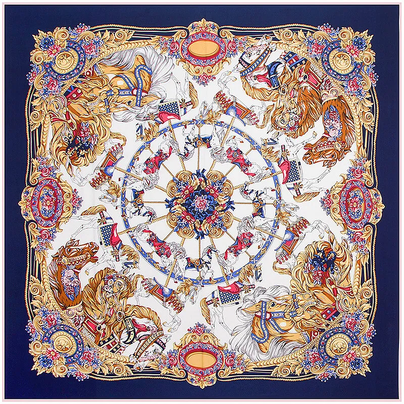 130*130CM 100% Imitation Silk Twill Silk Square Scarf Scarves Floral Tree Print Scarf-Multi Colors