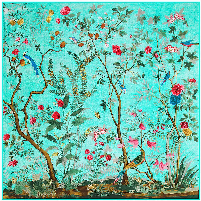 130*130CM 100% Imitation Silk Twill Silk Square Scarf Scarves Floral Tree Print Scarf-Multi Colors