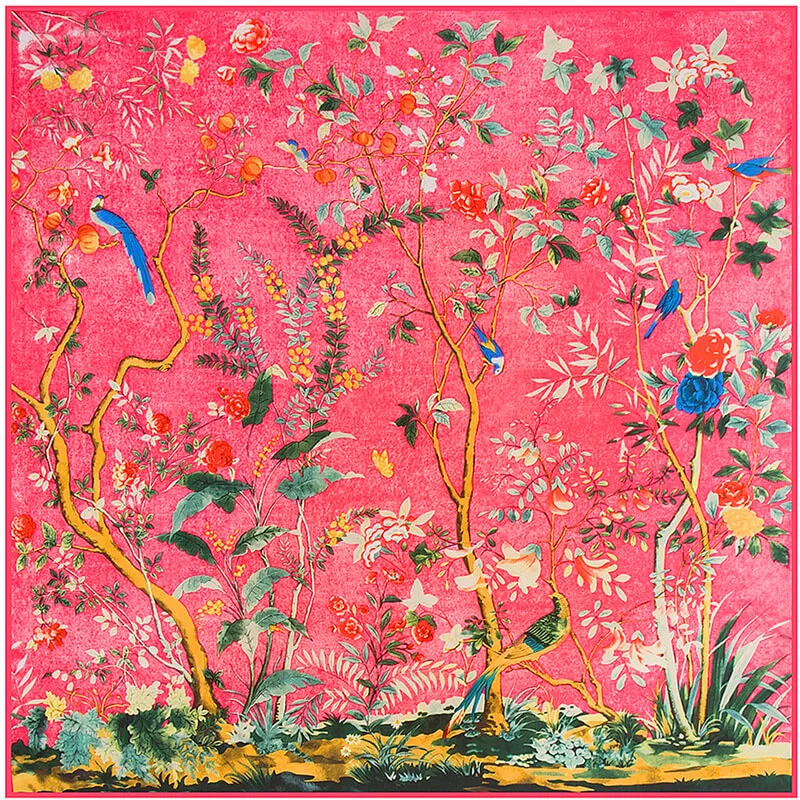 130*130CM 100% Imitation Silk Twill Silk Square Scarf Scarves Floral Tree Print Scarf-Multi Colors