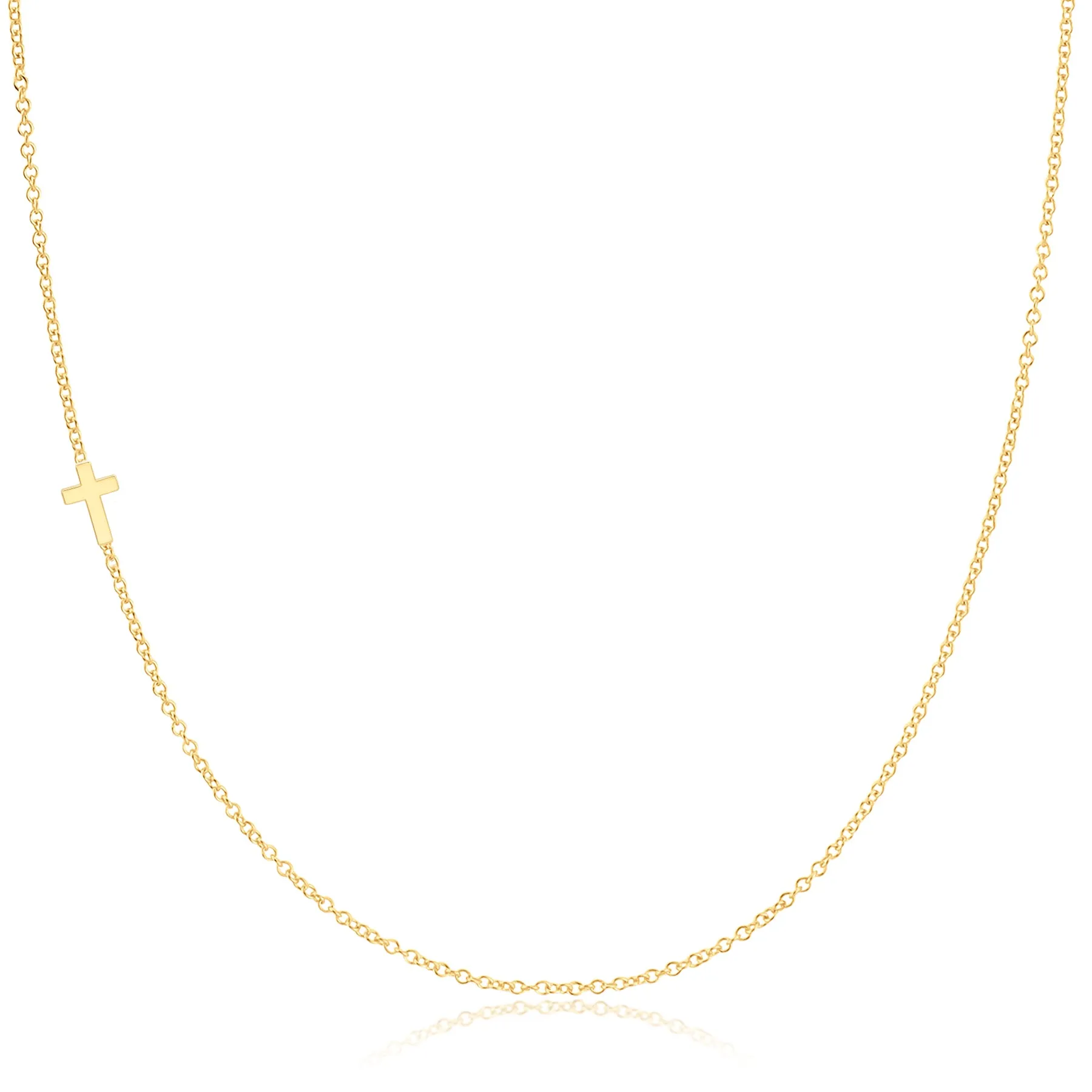 14K GOLD ASYMMETRICAL CHARM NECKLACE - Cross