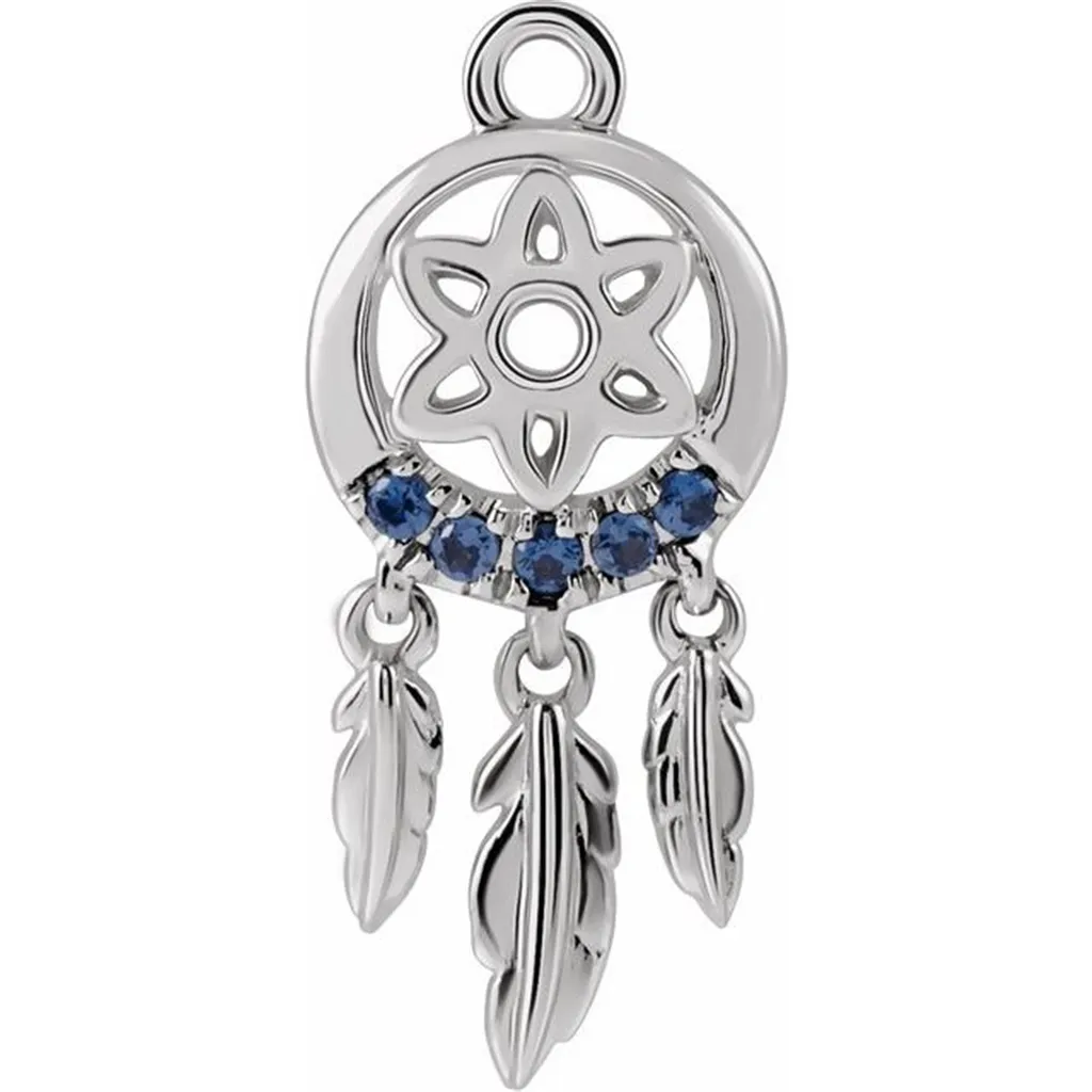 14K White Gold Blue Sapphire Dream Catcher Charm