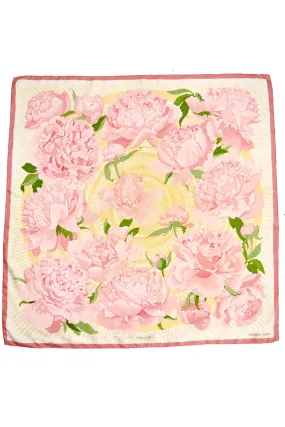 2000s Hermes Les Pivoines Vintage Pink Silk Peony Scarf