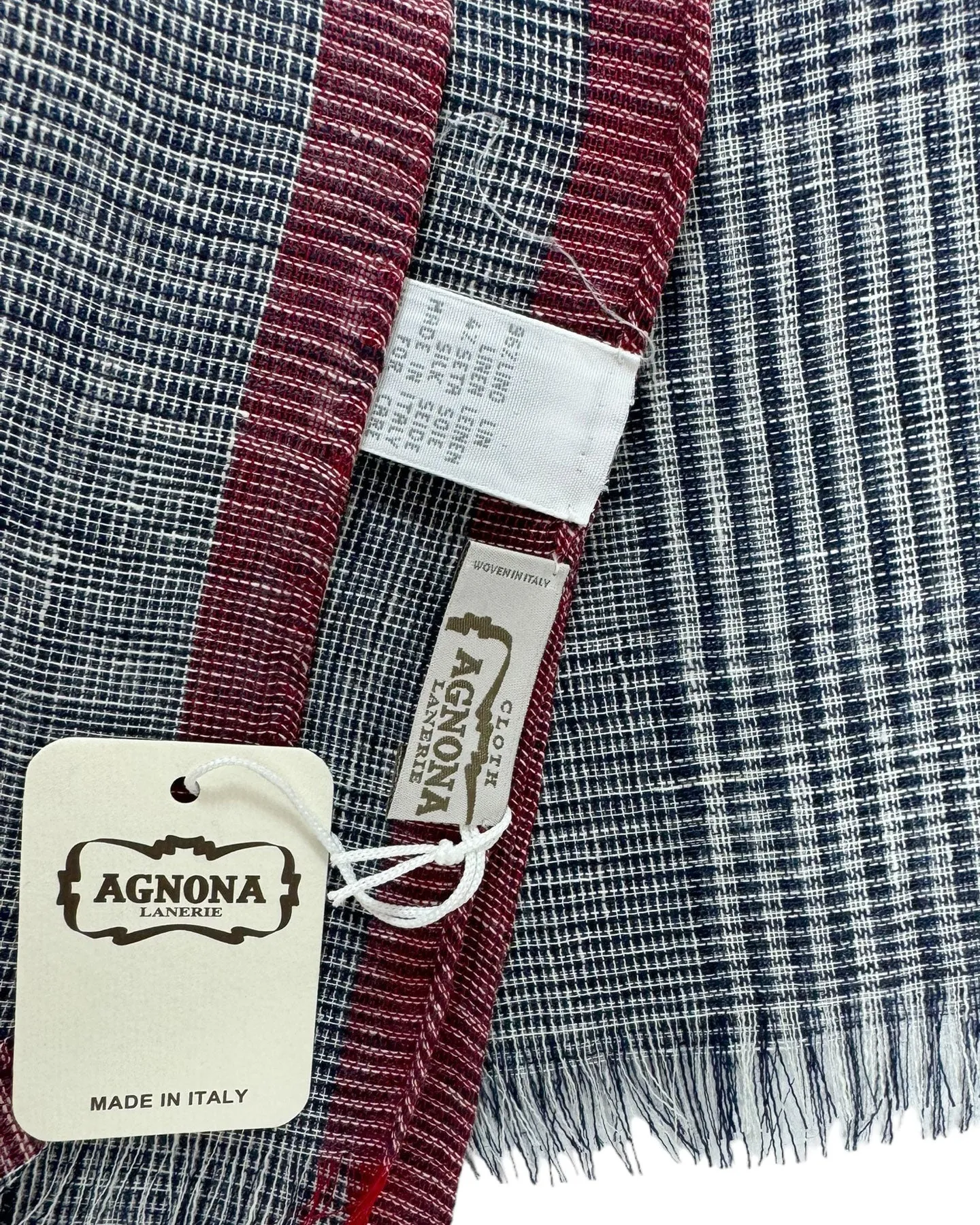 Agnona Scarf Gray Maroon Plaid Check - Luxury Linen Silk Shawl FINAL SALE