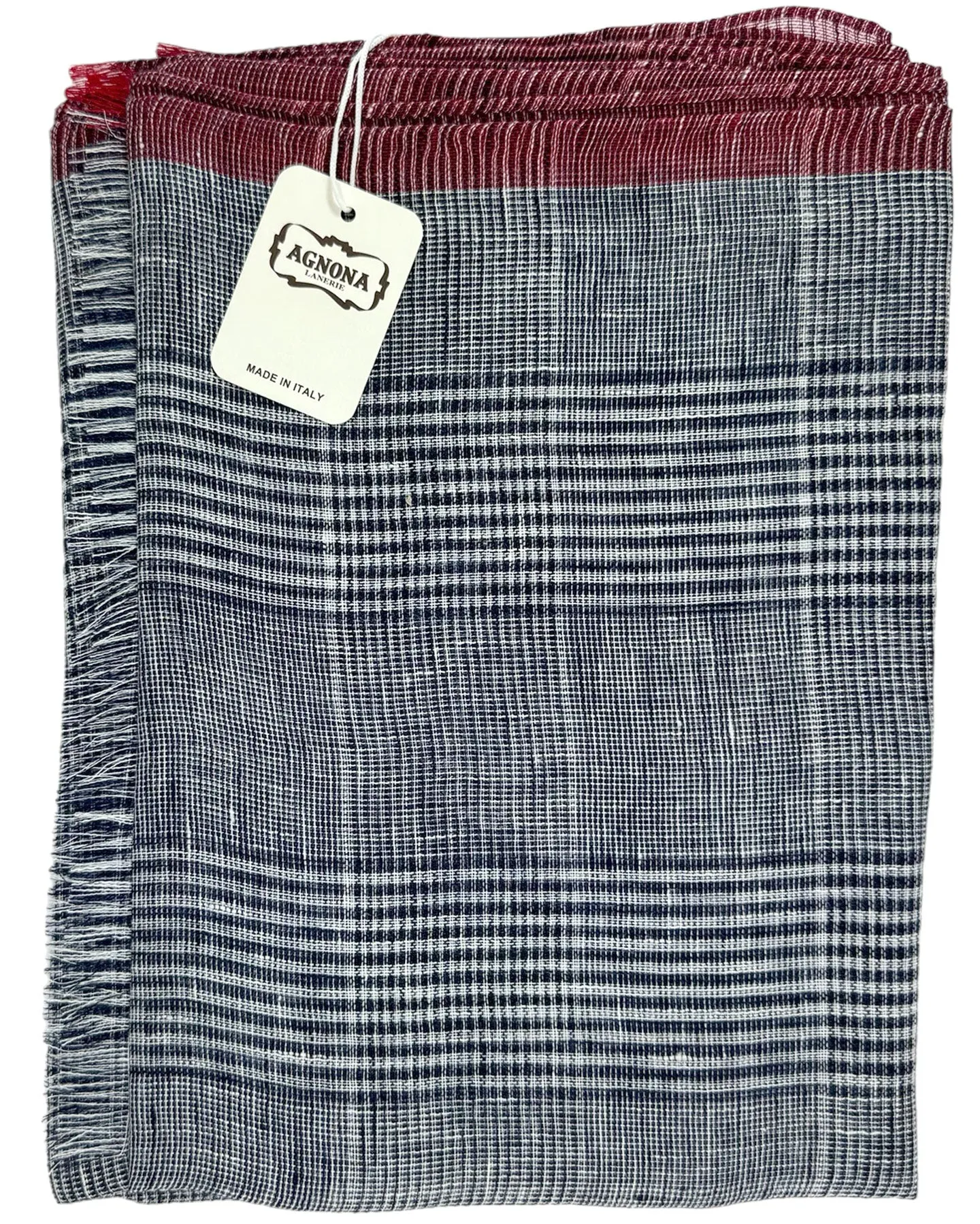 Agnona Scarf Gray Maroon Plaid Check - Luxury Linen Silk Shawl FINAL SALE