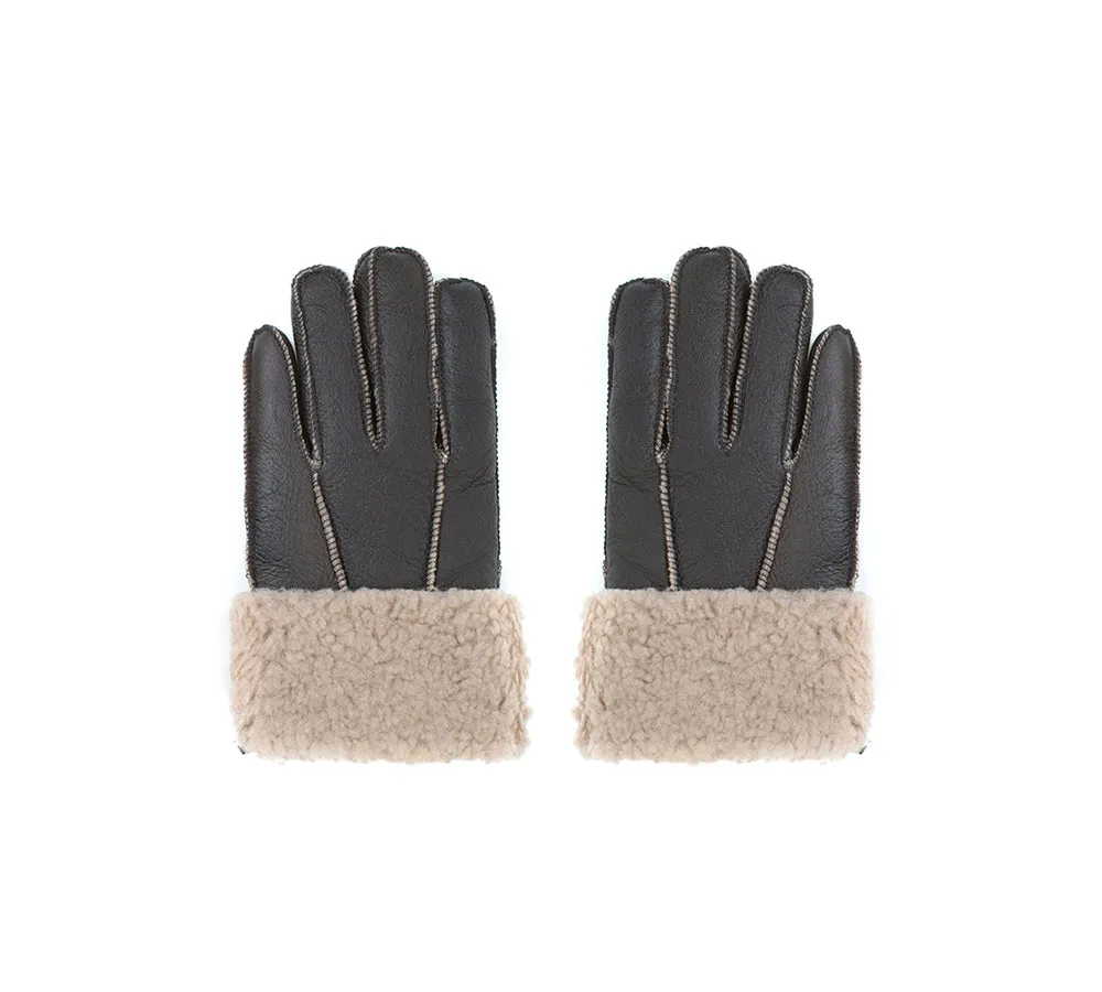 AUSTRALIAN SHEPHERD® Leather Fluffy Sheepskin Wool Stitching Gloves