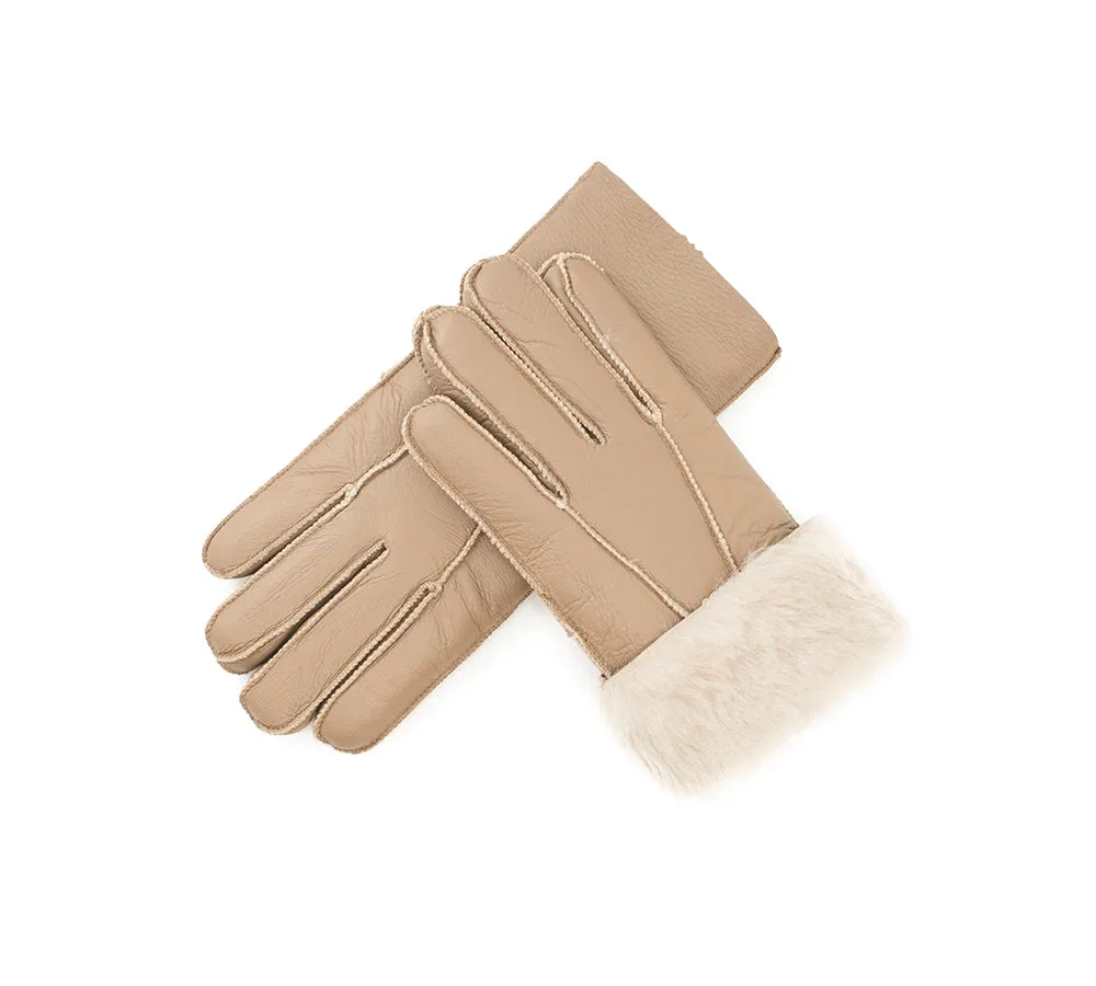 AUSTRALIAN SHEPHERD® Leather Fluffy Sheepskin Wool Stitching Gloves