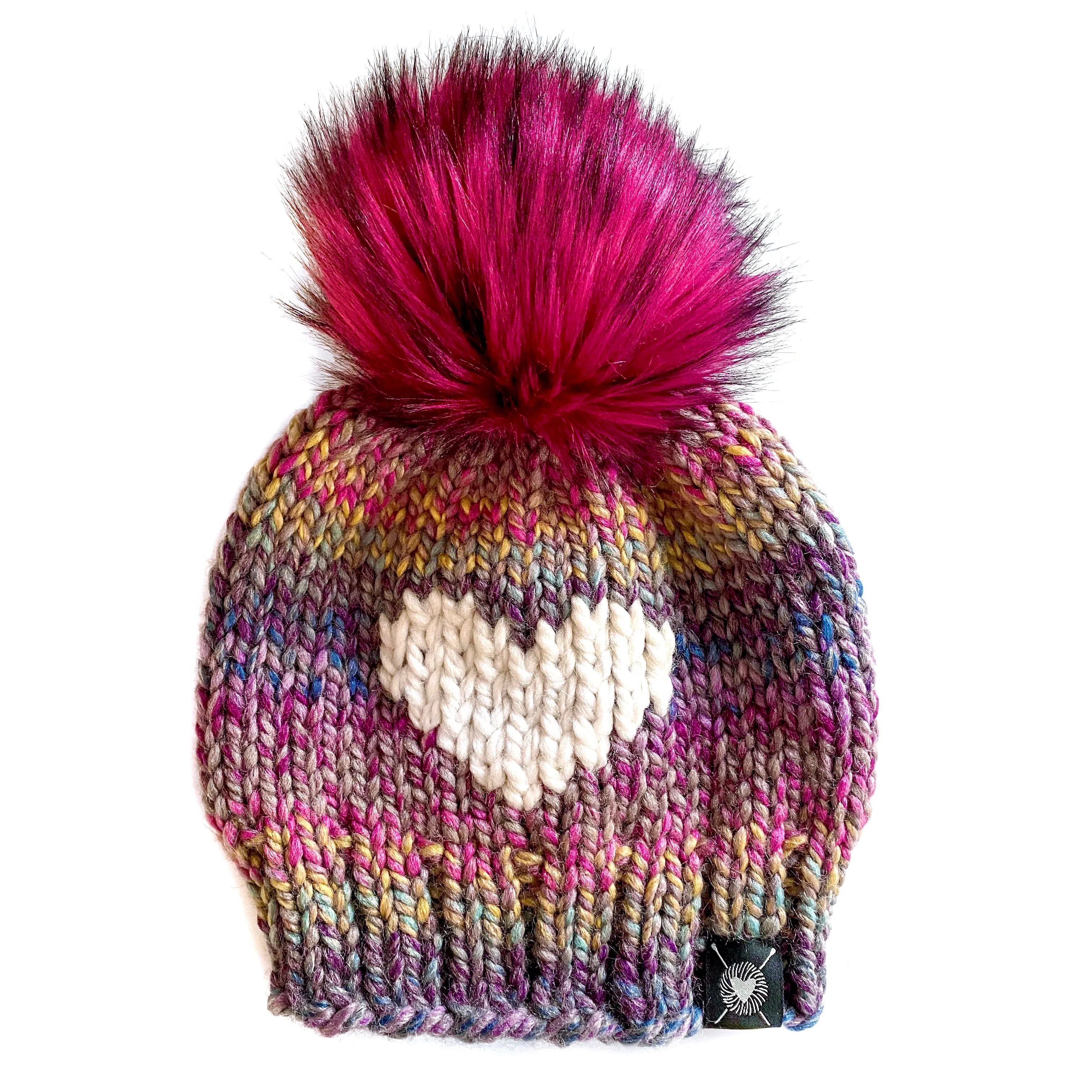 Big Heart Faux Fur Pom-Pom Beanie in Astroland Love Baby/Youth