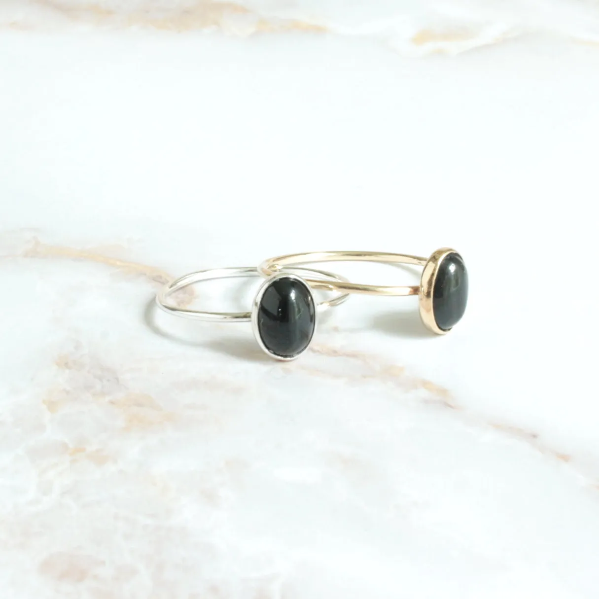 Black Onyx Dainty Oval Minimalist Ring