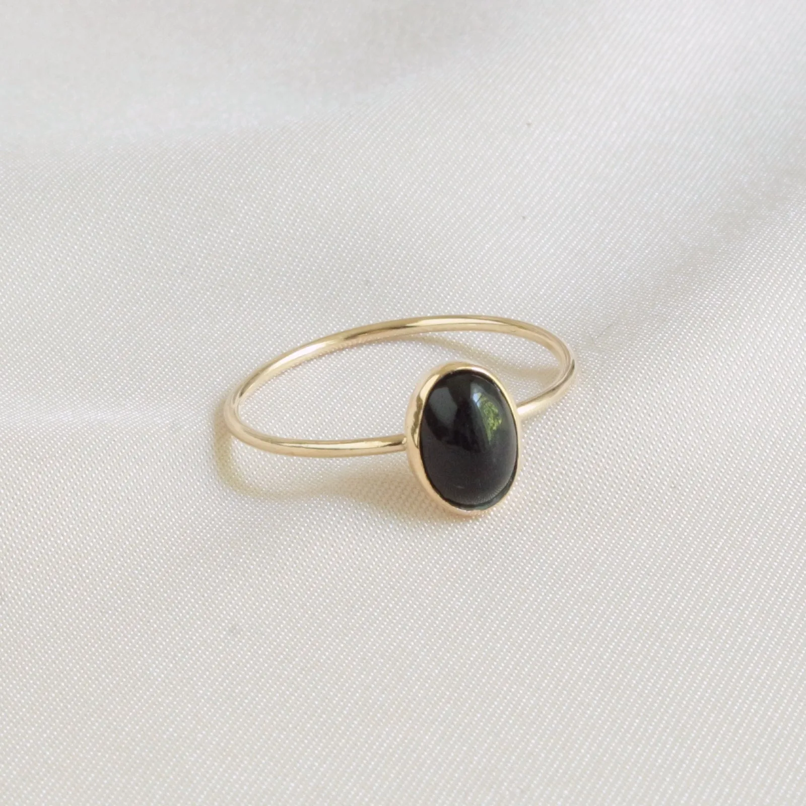 Black Onyx Dainty Oval Minimalist Ring