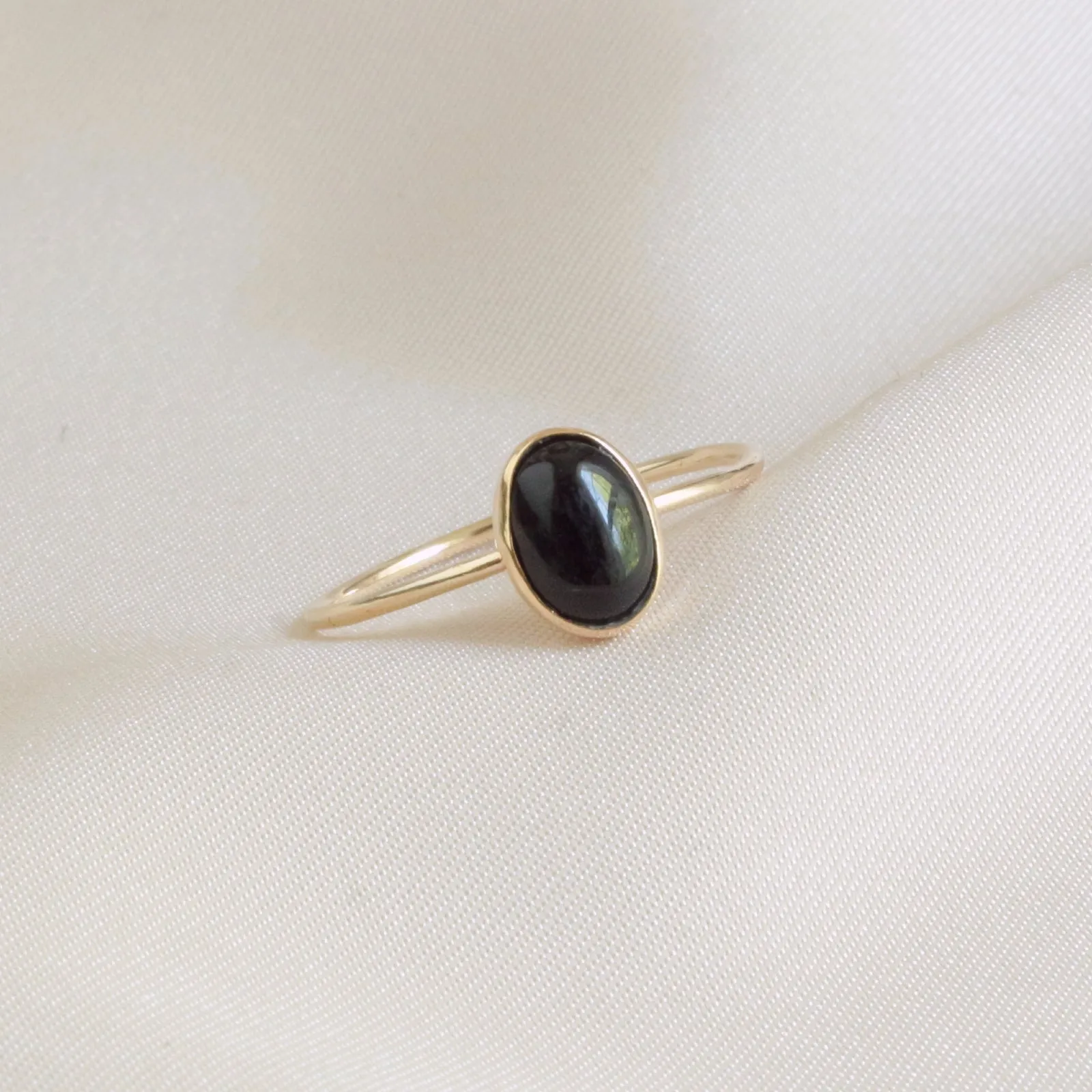 Black Onyx Dainty Oval Minimalist Ring