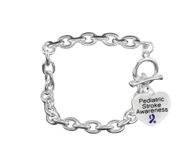 Blue & Purple Ribbon Heart Charm Pediatric Stroke Awareness Chunky Bracelets