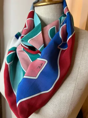 Blue & Red Designer Silk Crepe de Chine Infinity Scarf