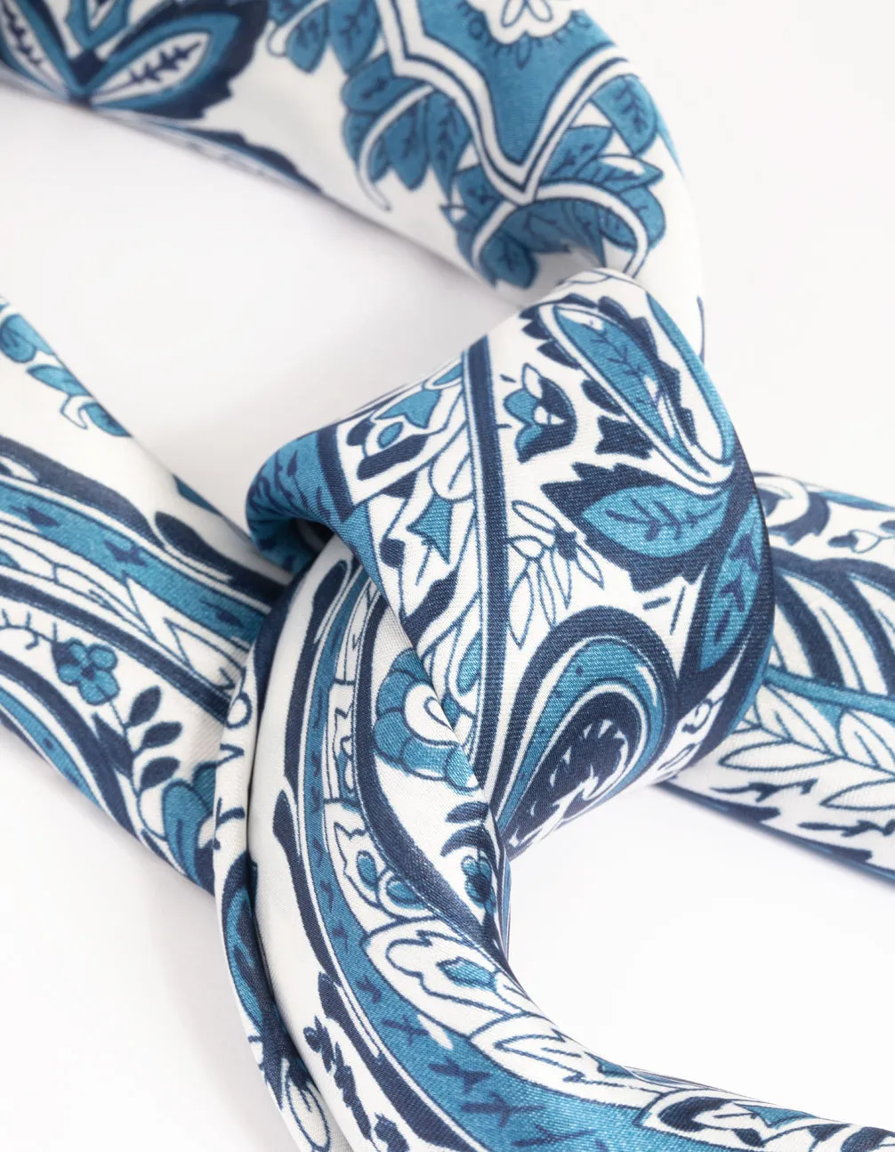 Blue Floral Paisley Print Bandana Hair Scarf