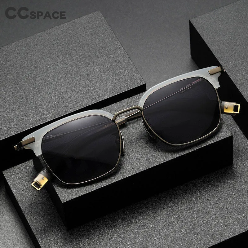 CCspace Men's Full Rim Square Titanium Acetate Polarized Sunglasses 56249