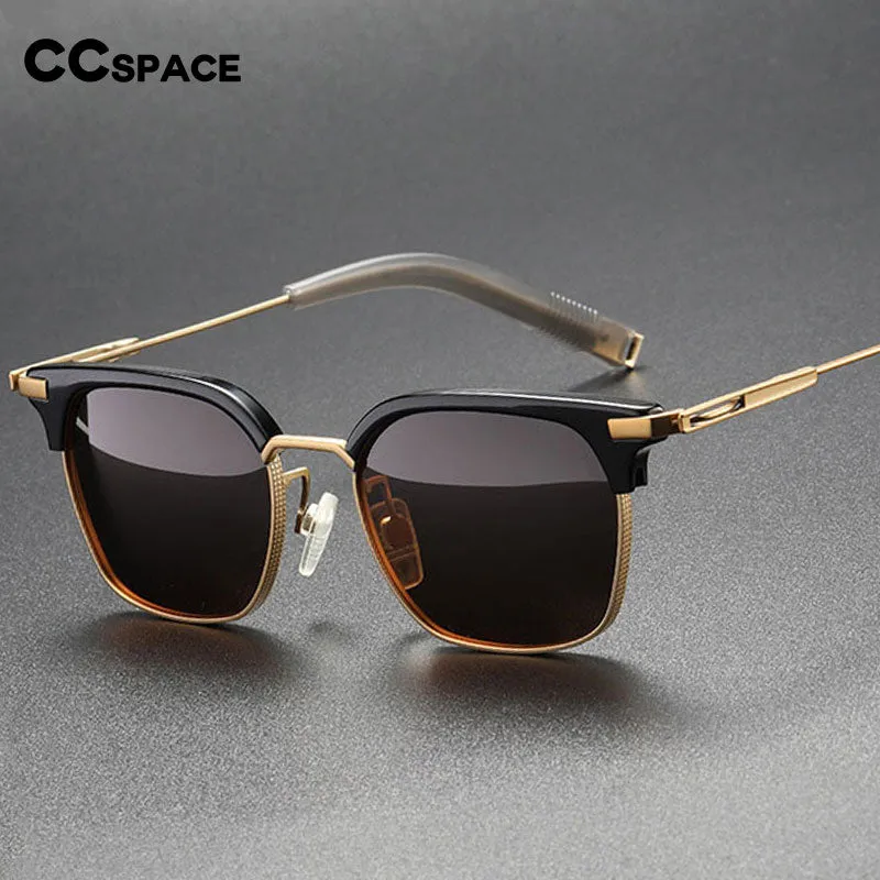 CCspace Men's Full Rim Square Titanium Acetate Polarized Sunglasses 56249