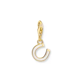 Charm pendant horseshoe with white cold enamel yellow-gold plated