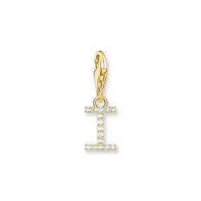 Charm pendant letter I with white stones gold plated