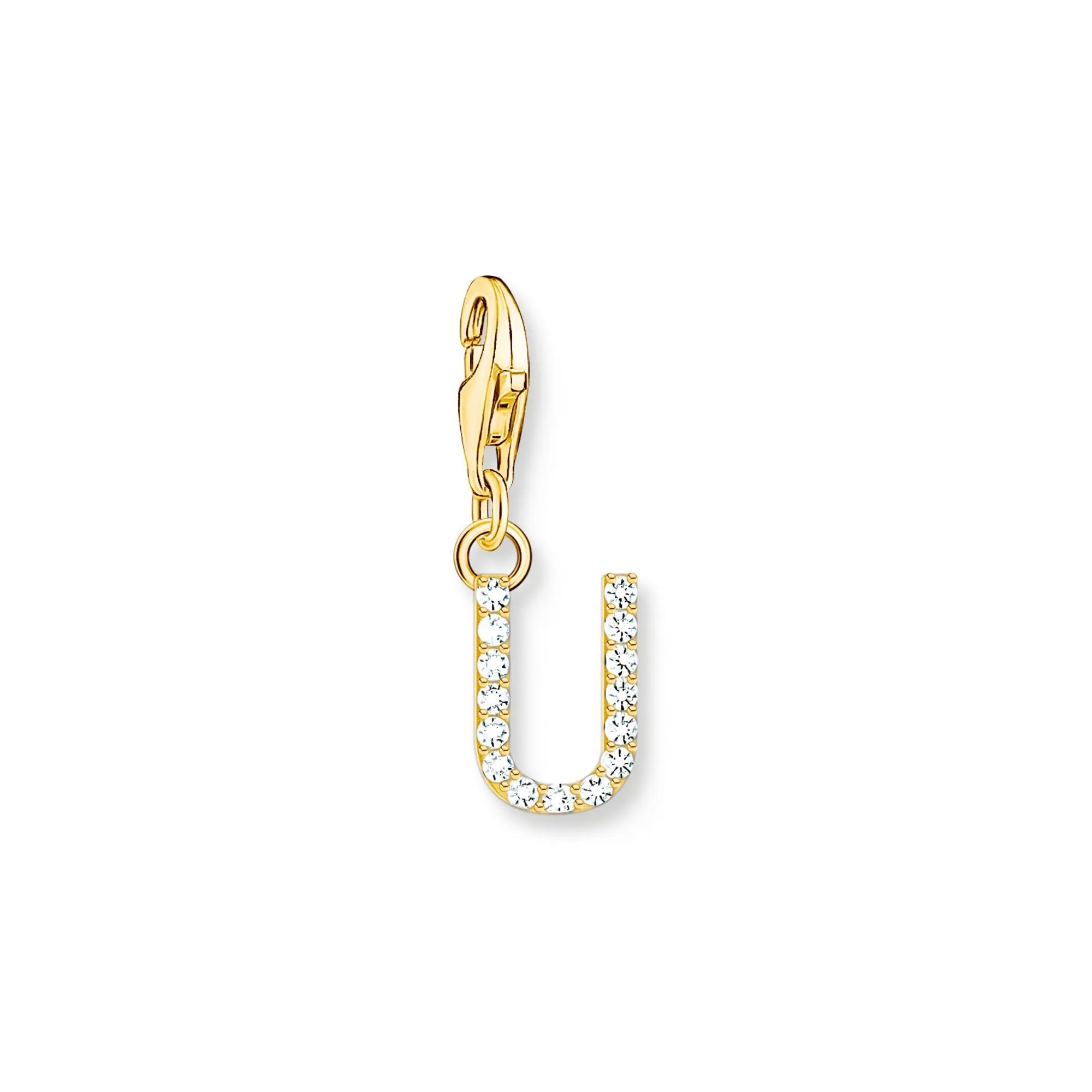 Charm pendant letter U with white stones gold plated