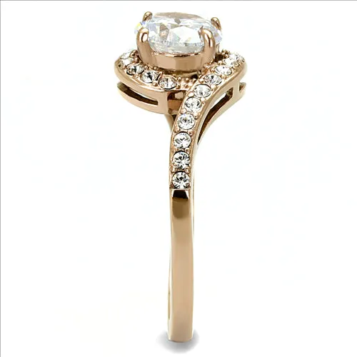 CJE3178 Wholesale Women's Stainless Steel IP Rose Gold AAA Grade CZ Clear Minimal Ring