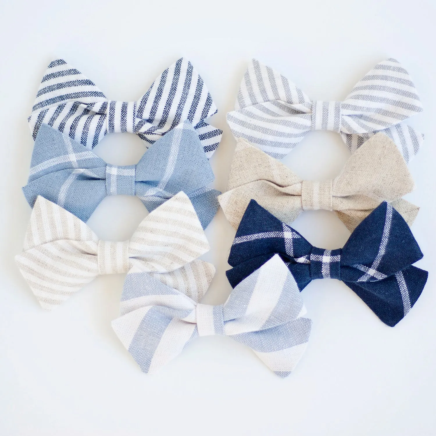 Classic Hair Bow Clip Or Headband / Chambray Linen Window Pane