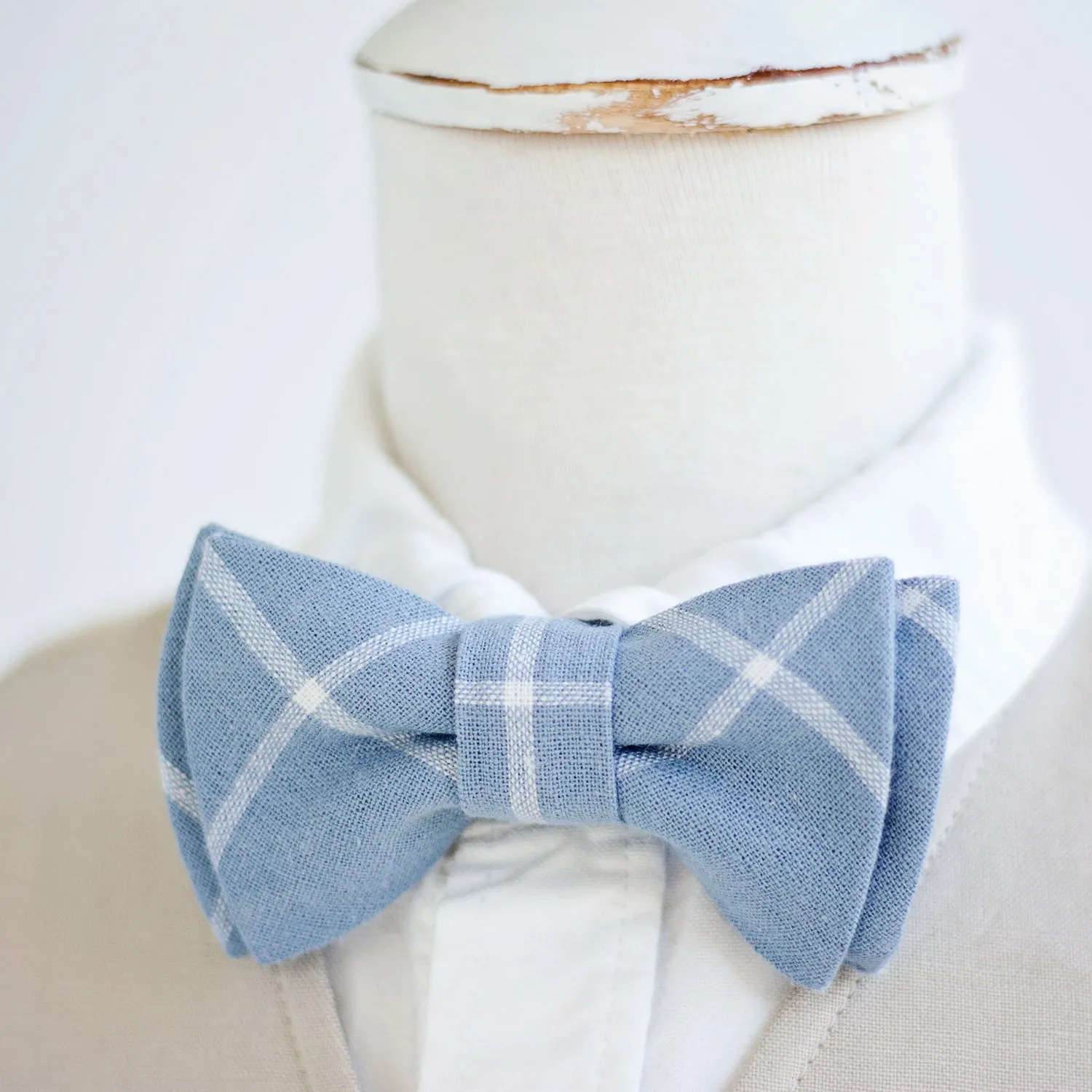 Classic Hair Bow Clip Or Headband / Chambray Linen Window Pane