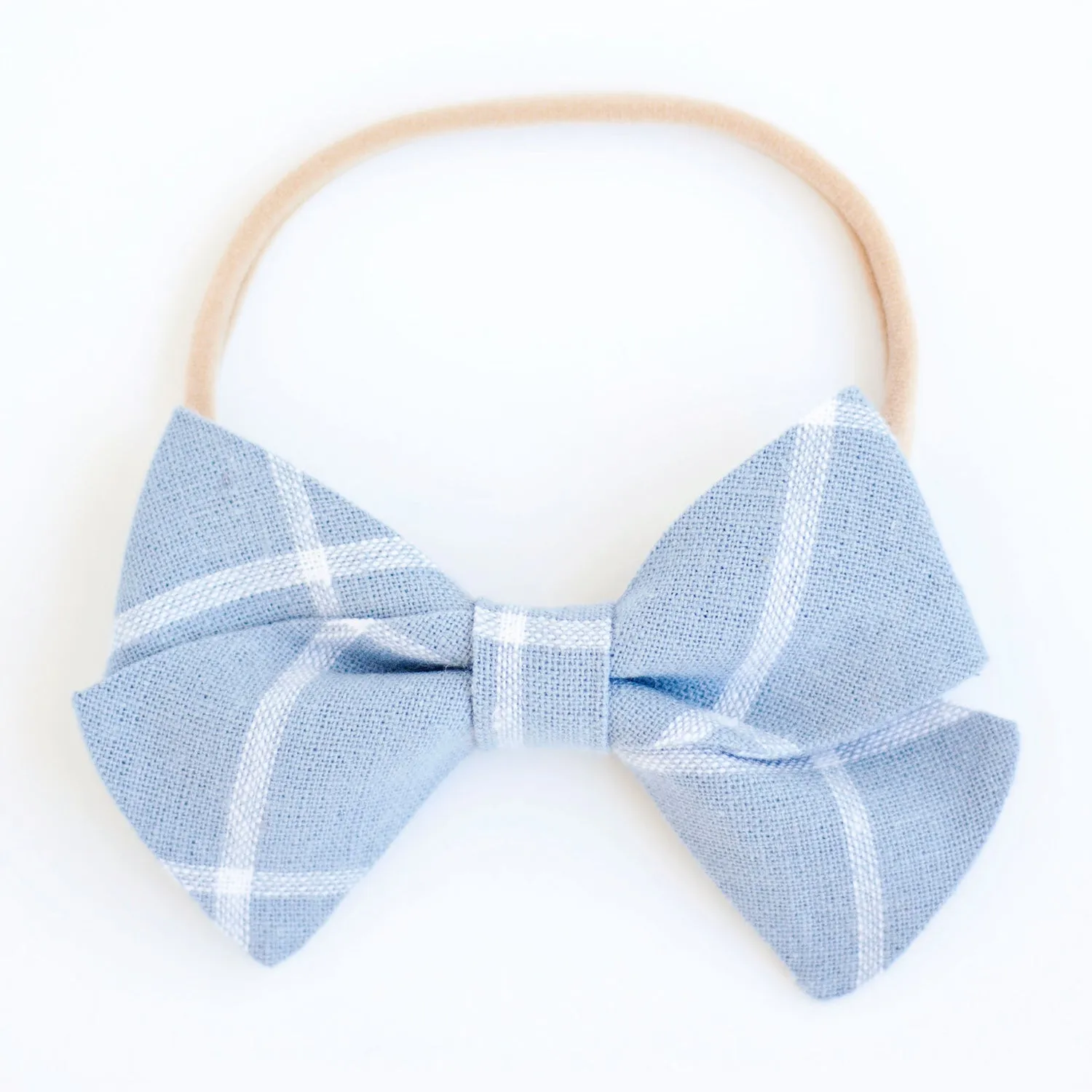 Classic Hair Bow Clip Or Headband / Chambray Linen Window Pane