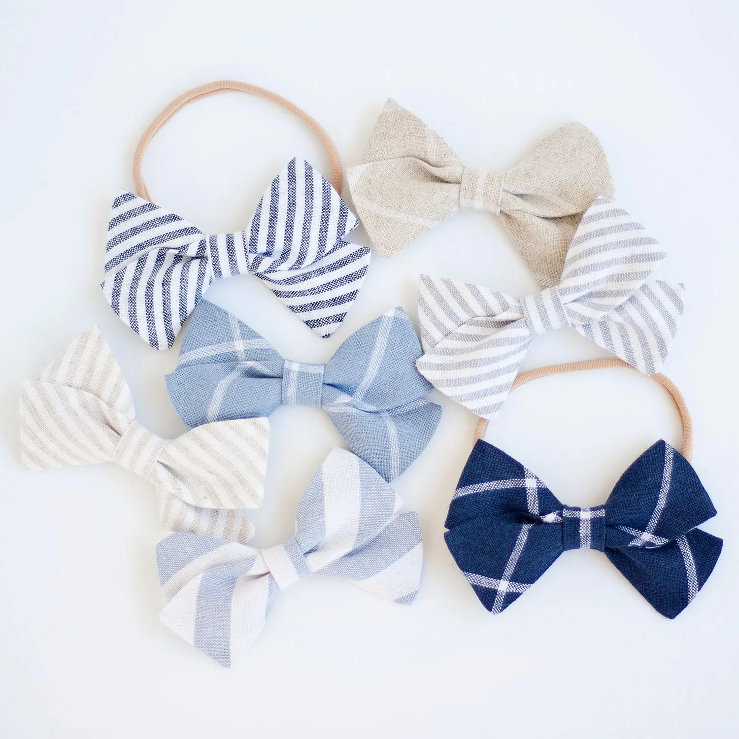 Classic Hair Bow Clip Or Headband / Chambray Linen Window Pane