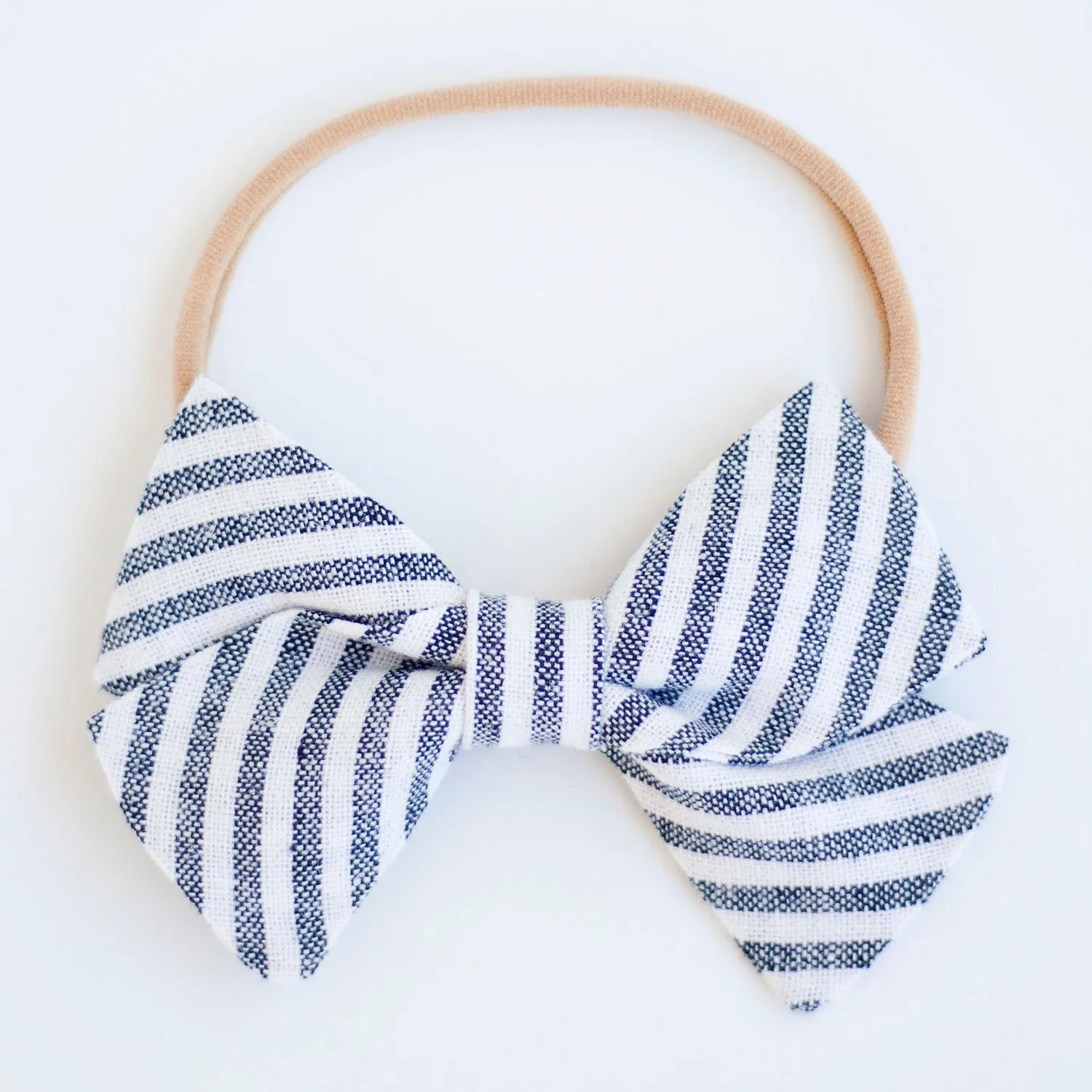 Classic Hair Bow Clip Or Headband / Navy Linen Stripe