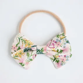 Classic Hair Bow Clip Or Headband / Wildflowers In Pink