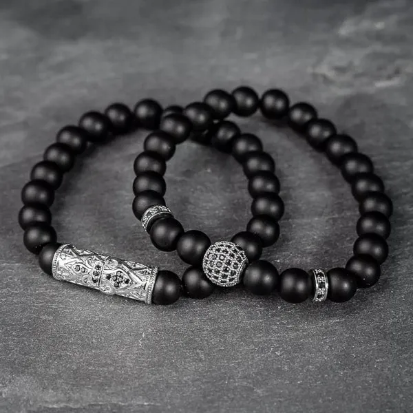 Classy Men Silver Matte Black Bracelet Set