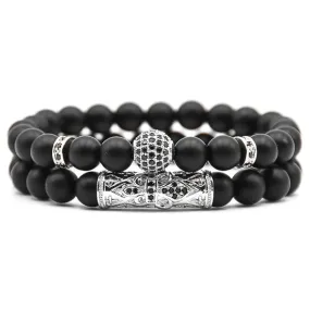 Classy Men Silver Matte Black Bracelet Set