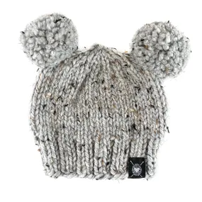 Double Pom-Pom Beanie in Gray Tweed Baby/Youth