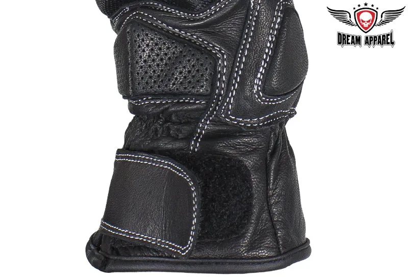 Dream Apparel Full Finger Leather Carbon Fiber Shell Over knuckles Motorcycle Riding Gloves