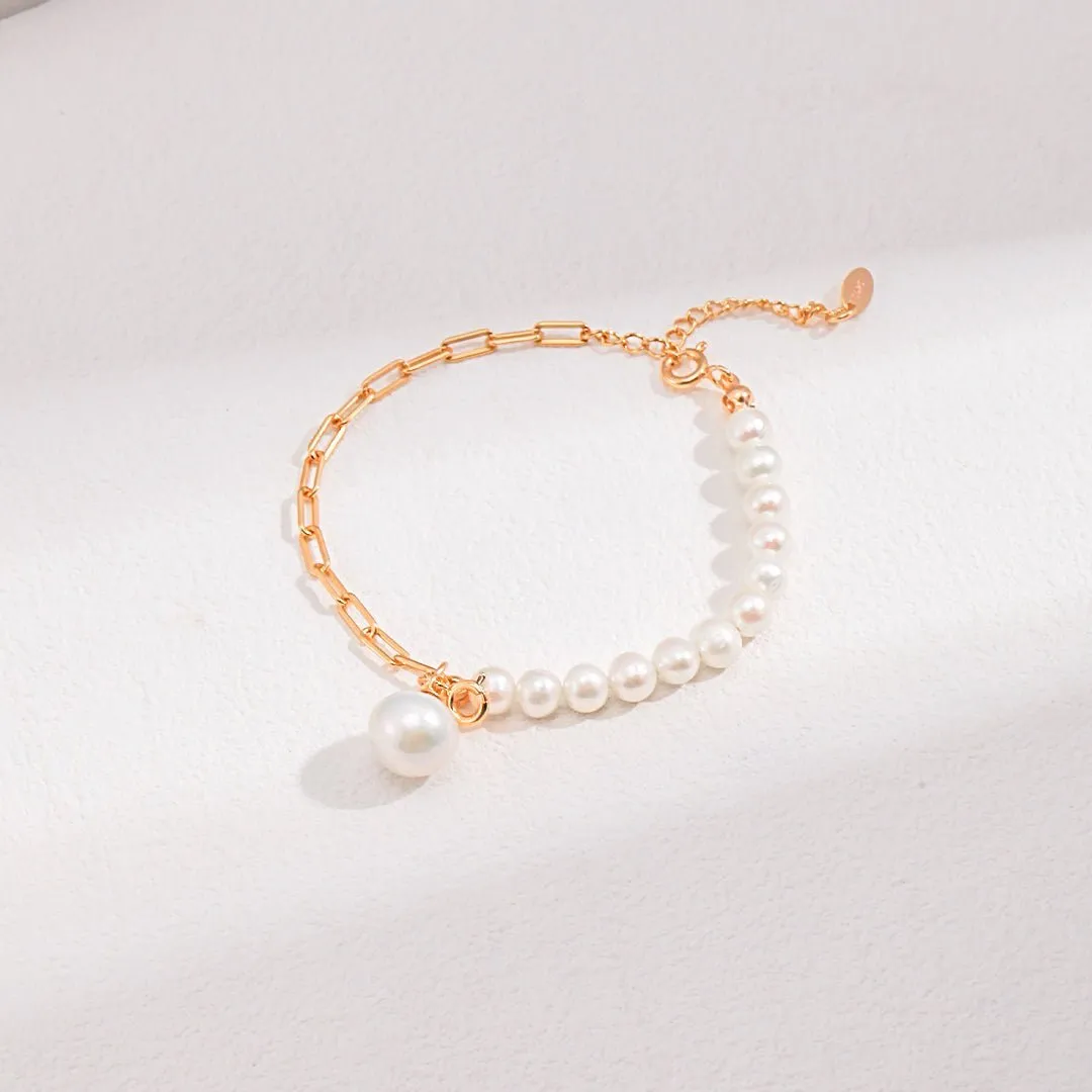 Elegant Baroque Pearl Splice Chain Bracelet