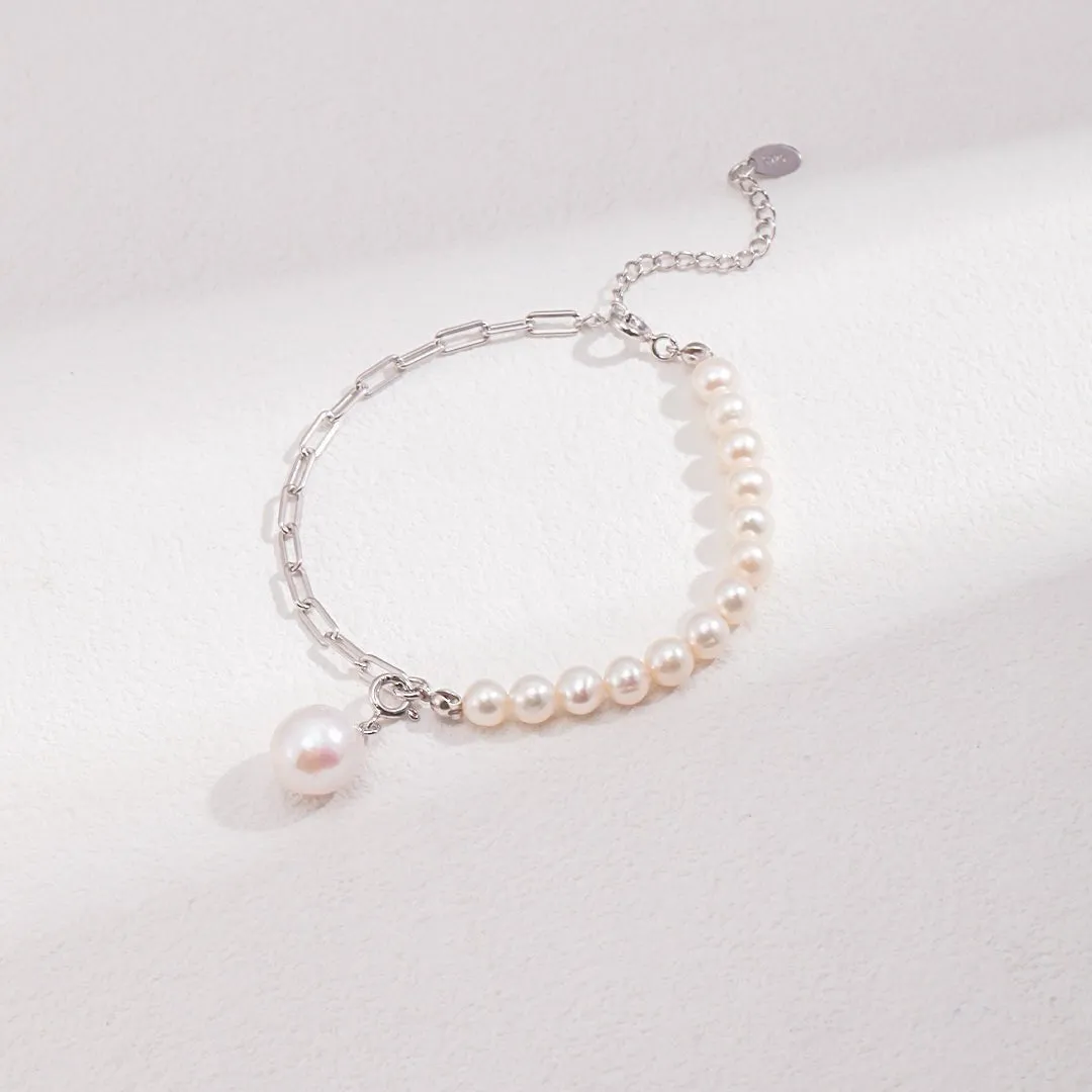 Elegant Baroque Pearl Splice Chain Bracelet