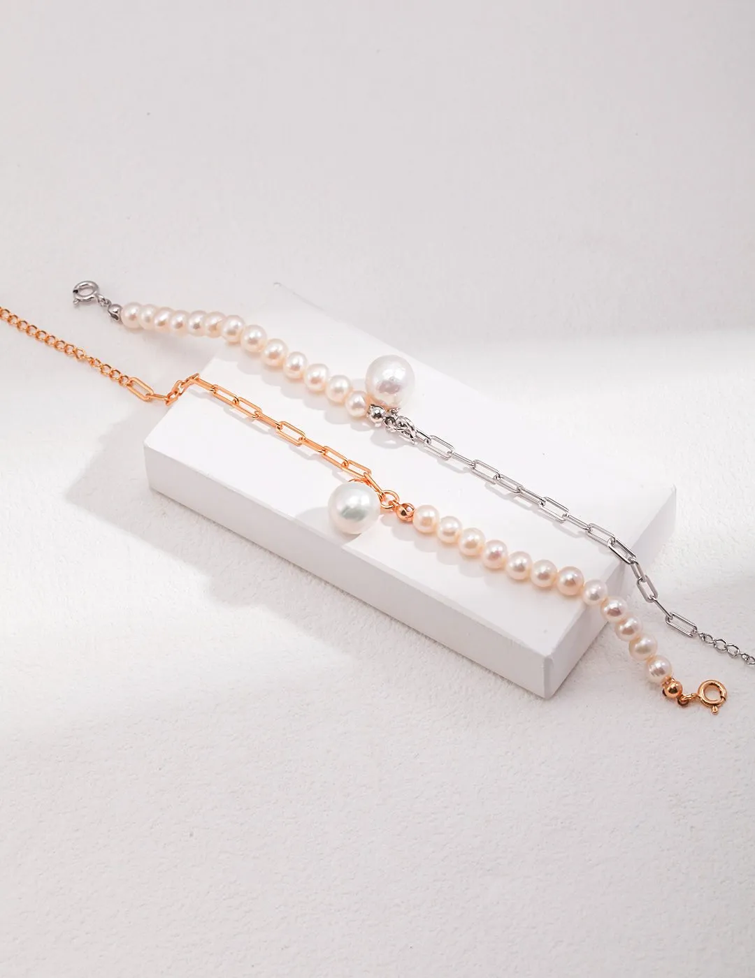 Elegant Baroque Pearl Splice Chain Bracelet