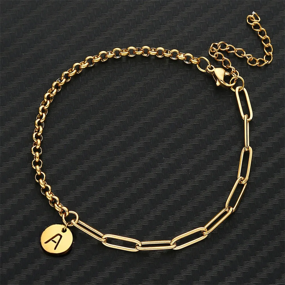 Fashionable And Simple Stainless Steel 26 Initial Initials Tag Asymmetric Letter Bracelet