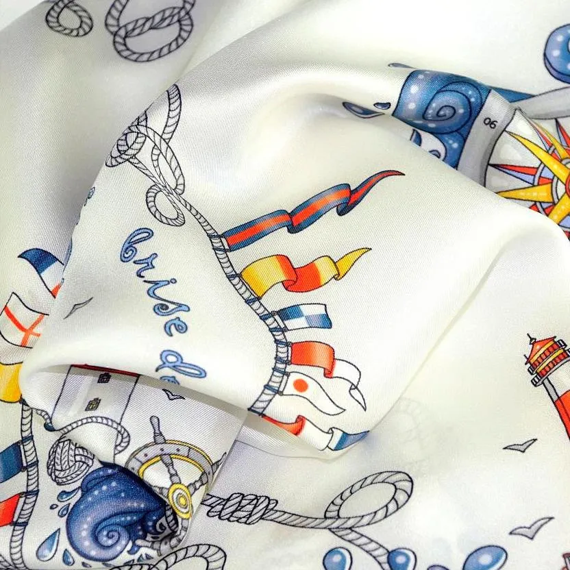 FRENCH SILK SCARF - NAUTICAL - Pale Grey - 36x36"