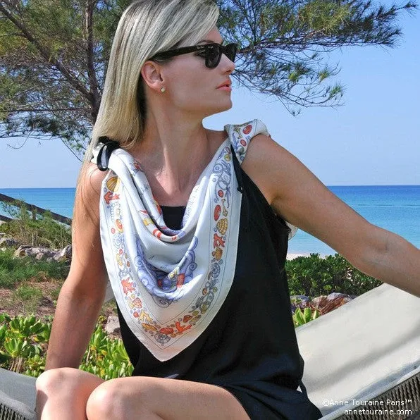 FRENCH SILK SCARF - NAUTICAL - Pale Grey - 36x36"