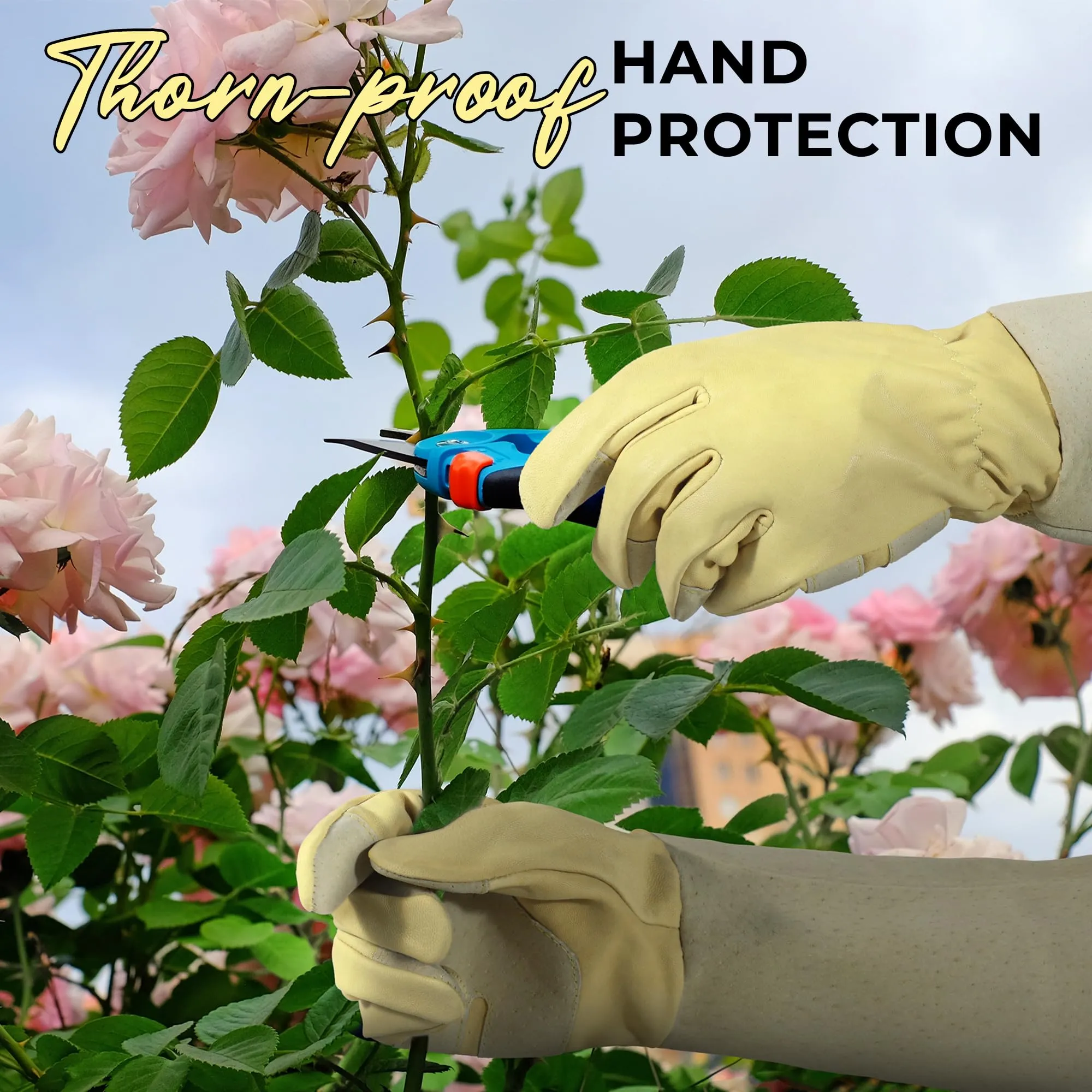 Handlandy Men Women Gardening Pruning Gloves Thorn Proof Pigskin 1601