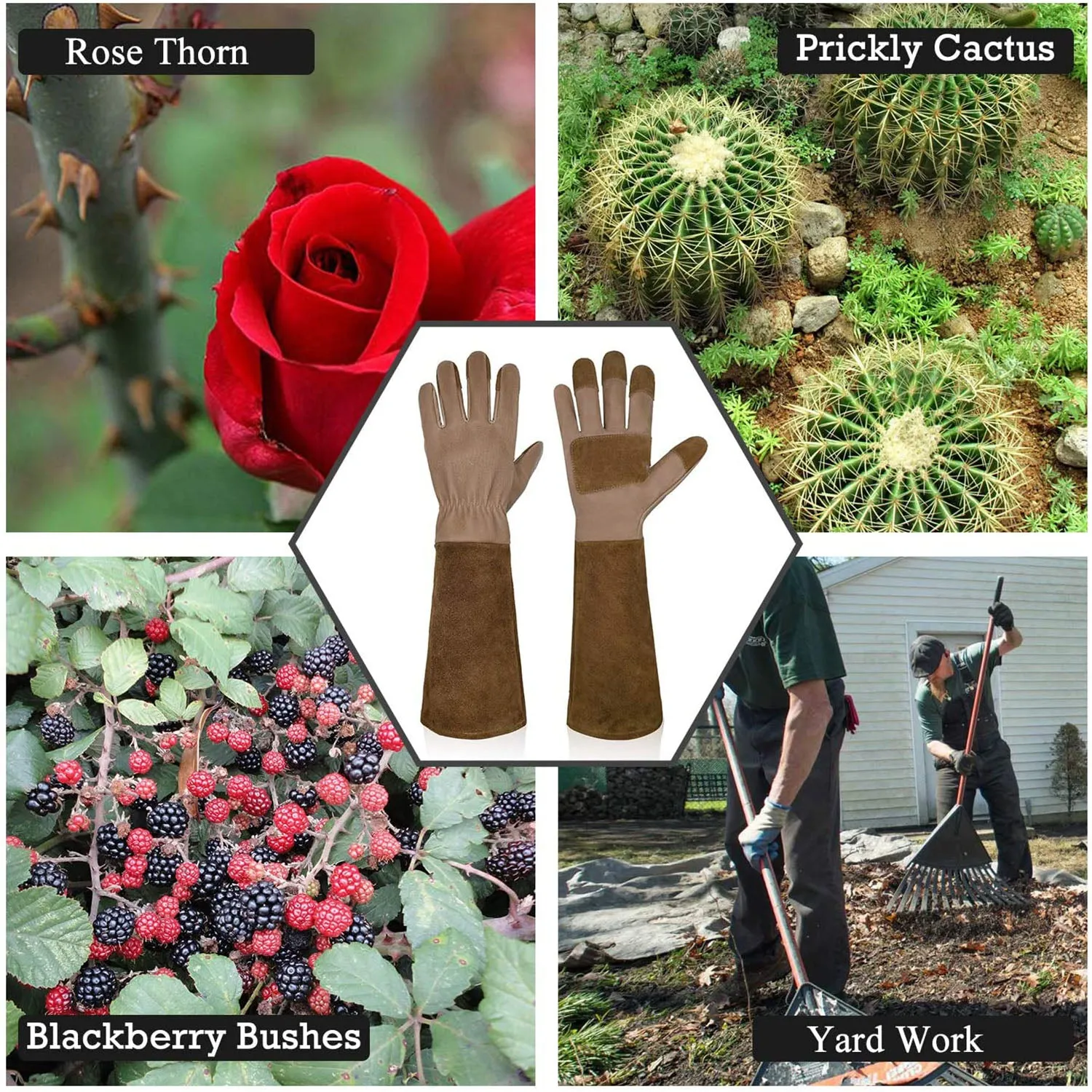 Handlandy Men Women Gardening Pruning Gloves Thorn Proof Pigskin 1601