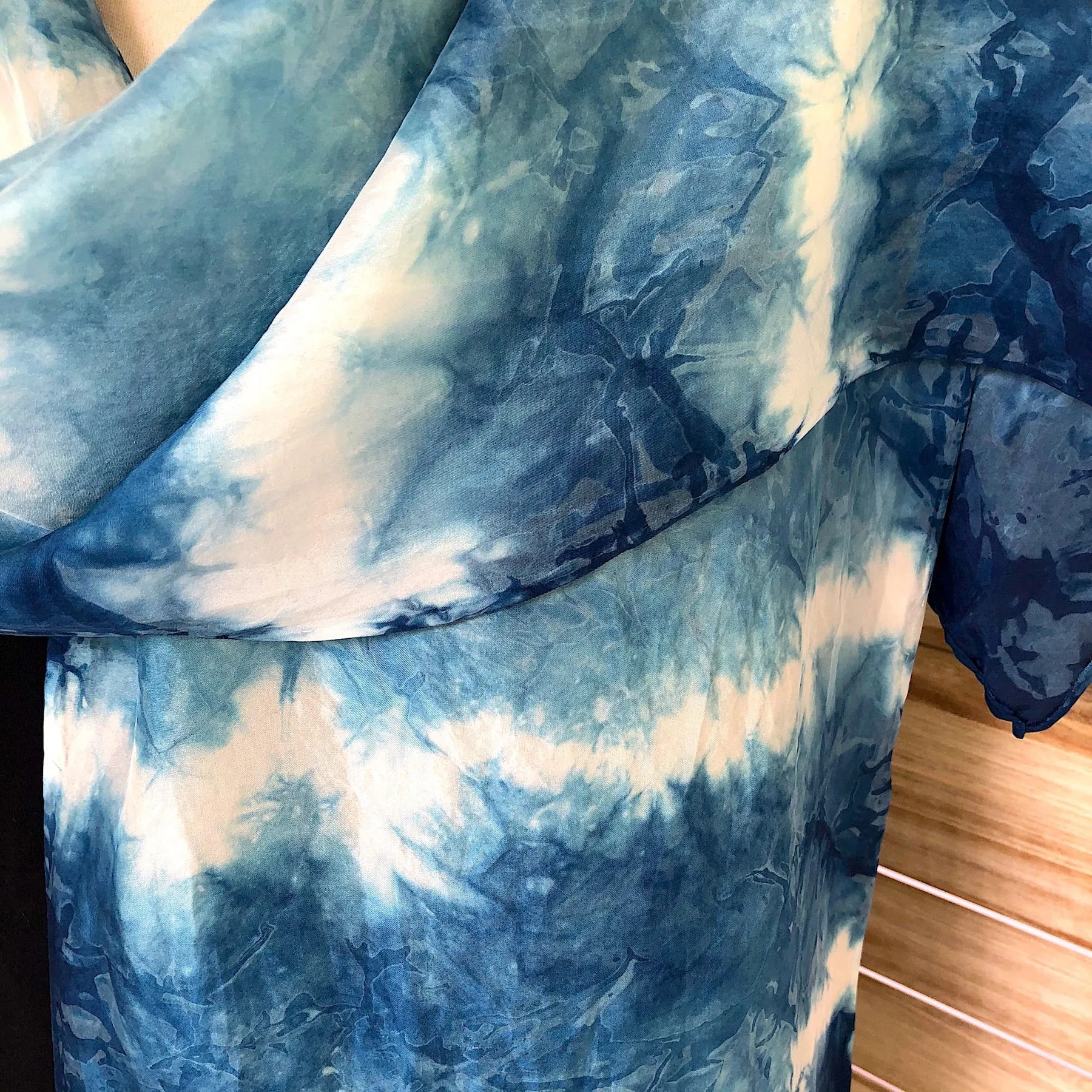 Indigo Shibori Silk Scarf in Subtle Stripe