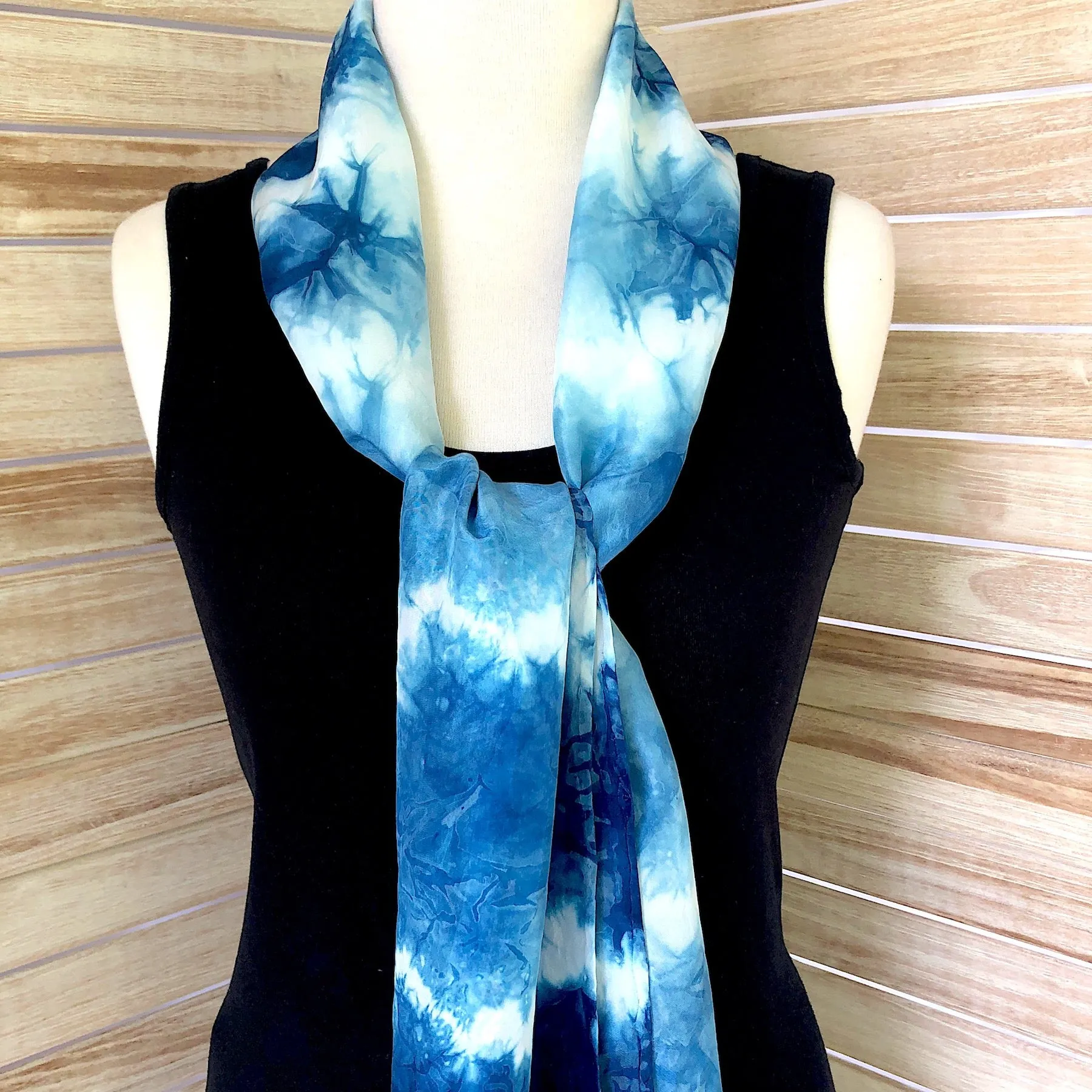 Indigo Shibori Silk Scarf in Subtle Stripe