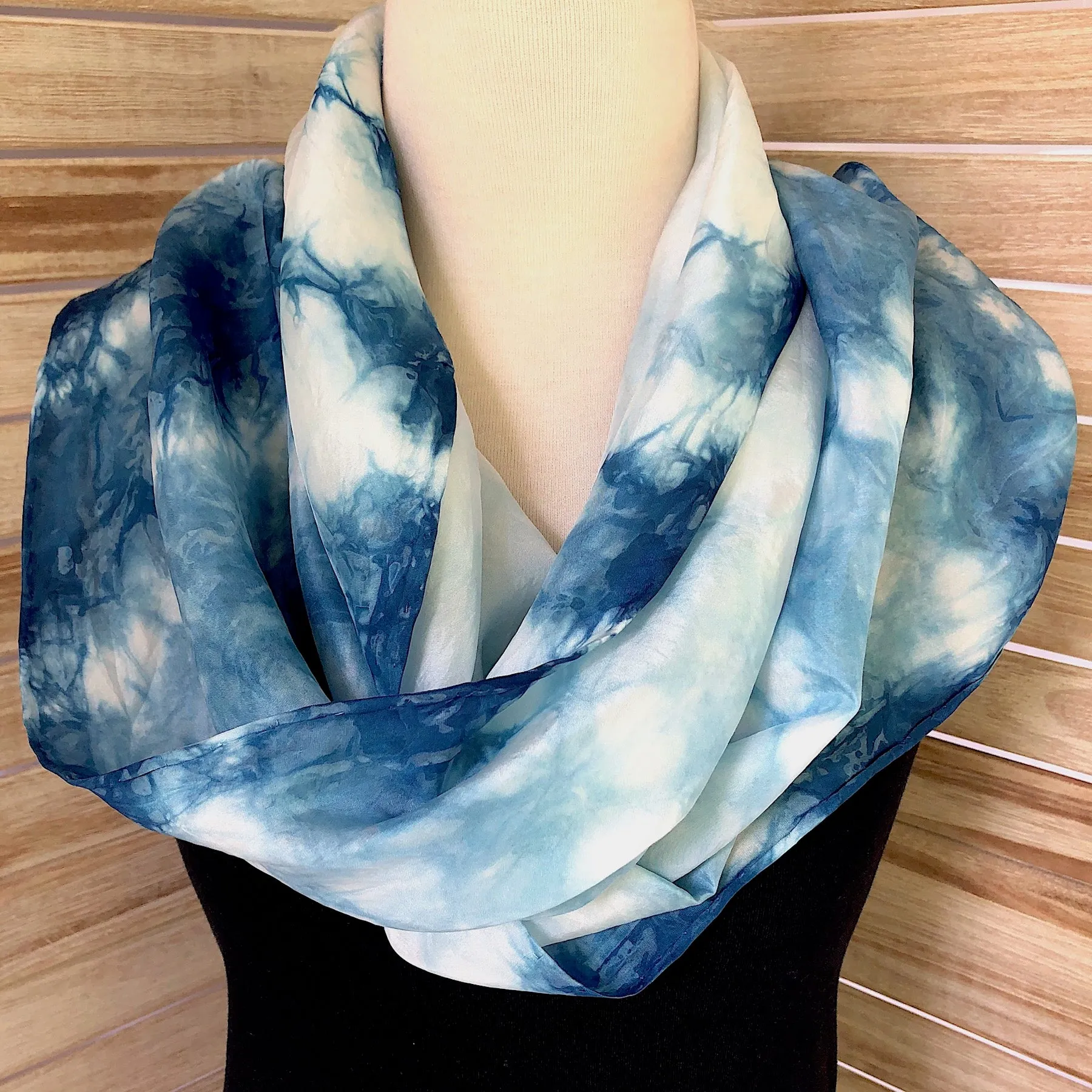 Indigo Shibori Silk Scarf in Subtle Stripe