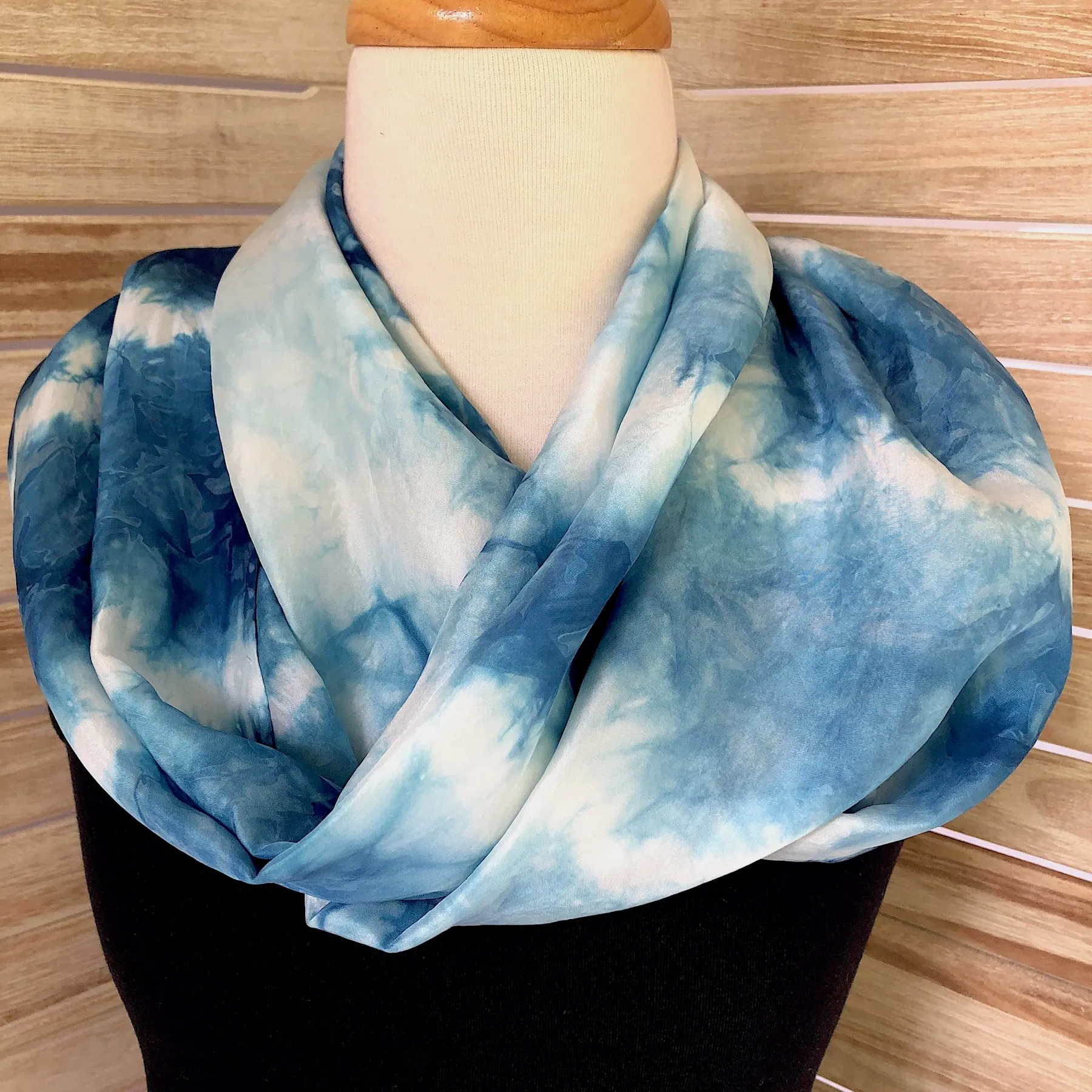 Indigo Shibori Silk Scarf in Subtle Stripe