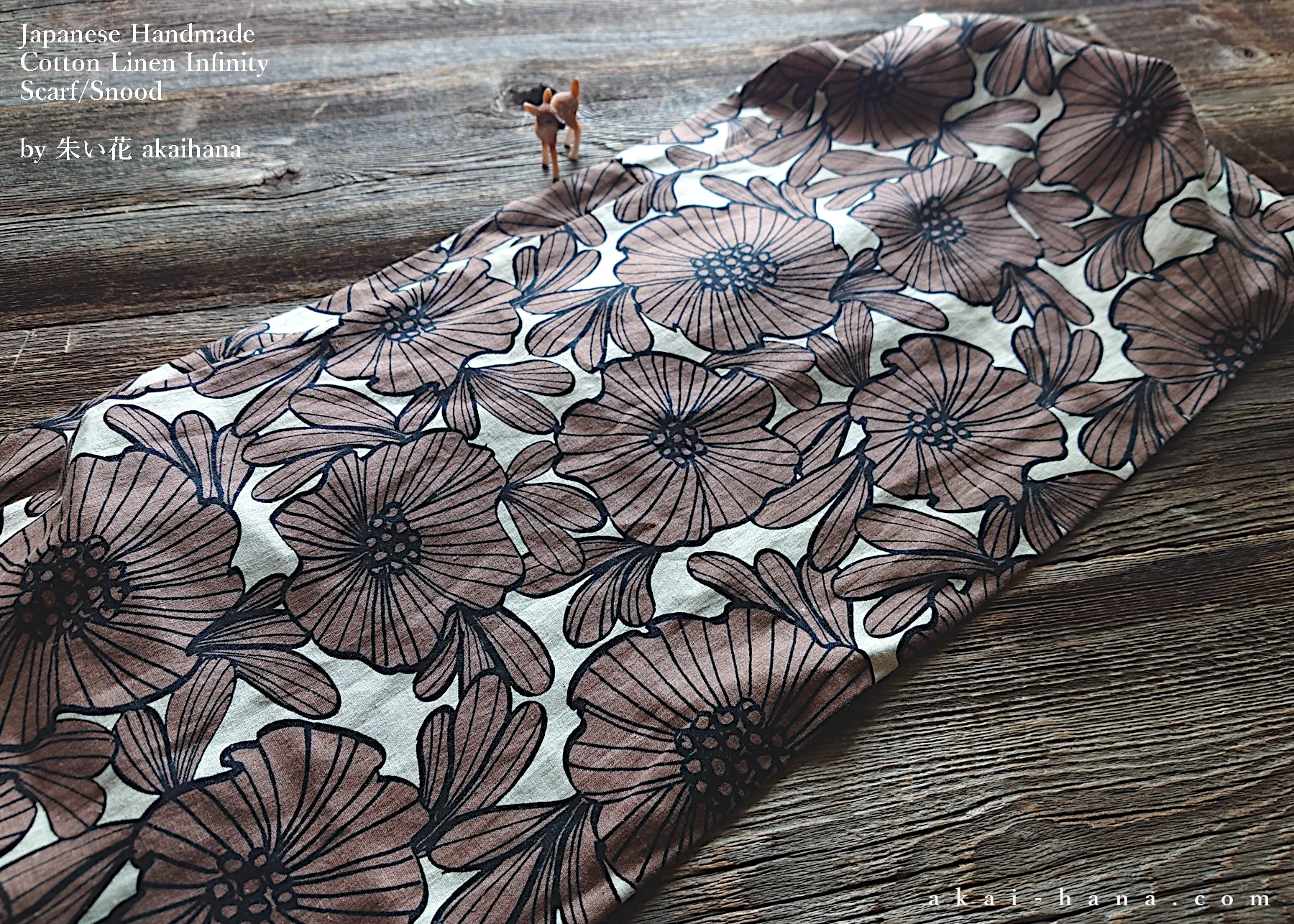 Japanese Handmade Infinity Scarf, Linen x Cotton, Nordic Floral ⦿sinf0036