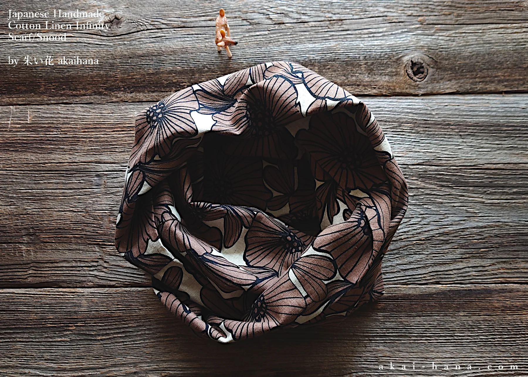 Japanese Handmade Infinity Scarf, Linen x Cotton, Nordic Floral ⦿sinf0036