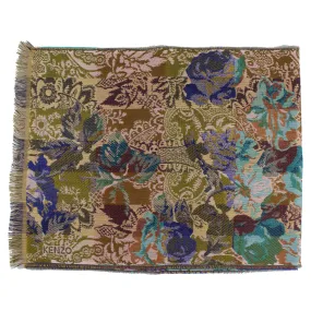 Kenzo Scarf Olive Floral Design - Wool Silk Shawl SALE